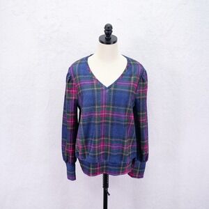 Cato Medium Green Blue Pink Plaid Polyester‎ Metallic Spandex  V-Neck Jacket